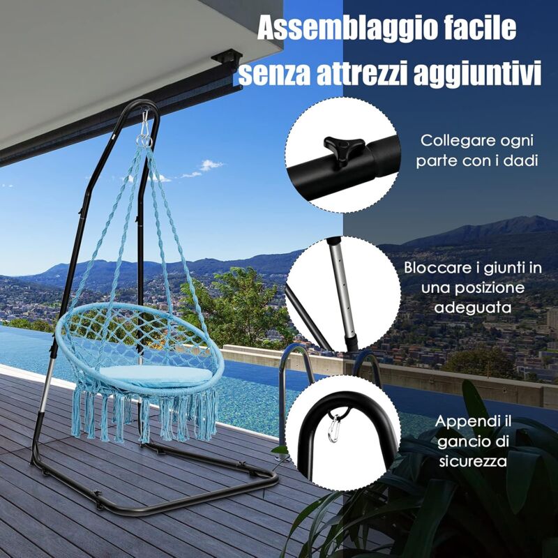 Supporto Regolabile per Sedia Amaca, Struttura Resistente con Gancio di Sicurezza, Cuscinetti Antiscivolo, Perfetto per Camera da Letto Patio Cortile Piscina Veranda