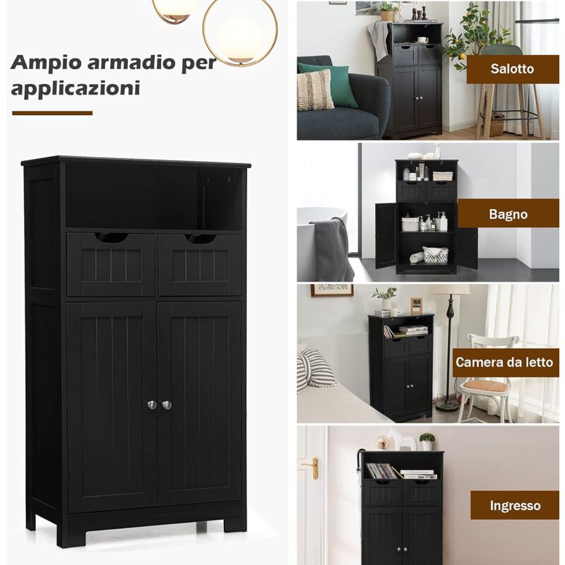 LDAILY Mobiletto Da Bagno A Pavimento Moccha, 3 Cassetti E Ripiano Regolabile, Armadietto Portaoggetti Per Bagno, Ingresso, Ufficio, Colore Nero - 2