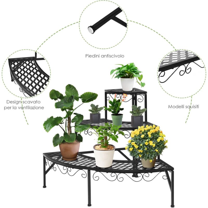 Scaffale Per Fiori A Più Piani DHYGOTFUR - Alluminio Per Esterno/Interno, 44x44x36.8 Cm, Nero, Porta Piante Salvaspazio Per Giardino, Balcone, Soggiorno