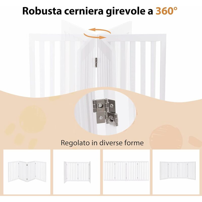 COSTWAY Cancelletto per Cani Pieghevole in Legno con 4 Ante, Ideale per  Scale, Soggiorno e Cucina, 89 x 200 cm, Bianco