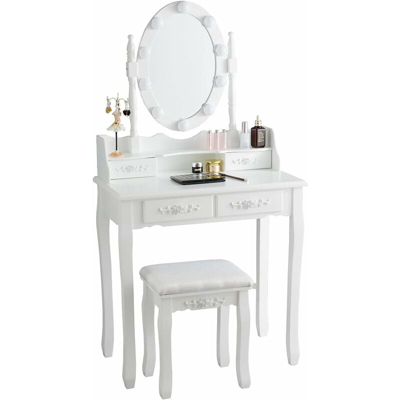 Toeletta | Tavolo da Trucco | Tavolo da Toeletta con Luci LED Rovere Marrone 96x40x142 cm
