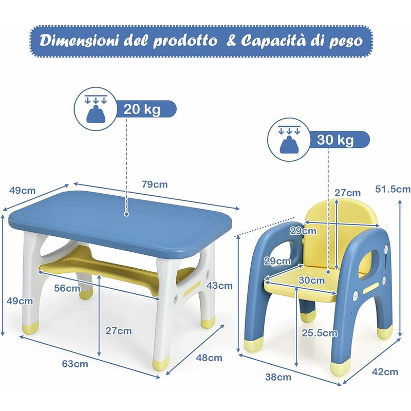 Set tavolo in legno e 2 sedie per bambini con dinosauro