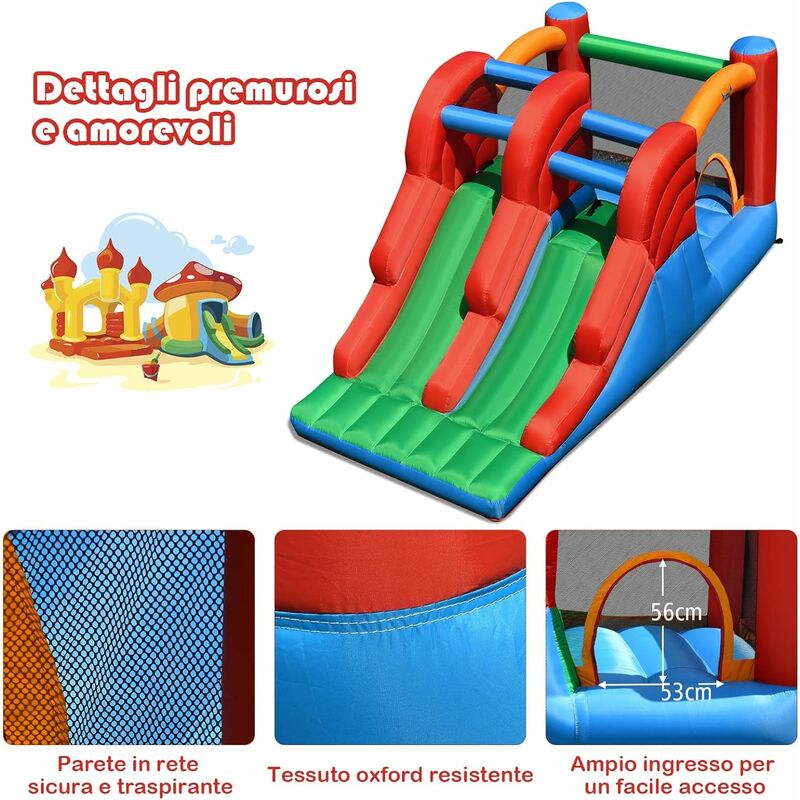 COSTWAY Castello gonfiabile per bambini, con Doppio Scivolo, 3 in