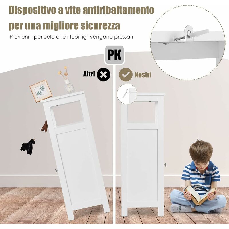 COSTWAY Armadietto del Bagno, Armadio Multifunzionale con Anta Singola e  Mensola Regolabile, Organizer Moderno di Legno per Casa Ufficio e Hotel, 45  x 30 x 84 cm (Bianco)