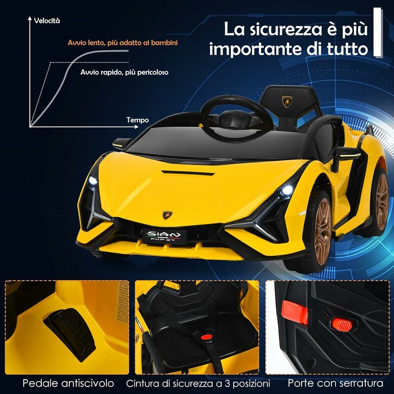COSTWAY Macchina Elettrica Lamborghini per Bambini da 12V, Veicolo  Elettrico Cavalcabile con Luci LED MP3 Telecomando, Fino a 5km/h, +3 Anni  (Giallo)