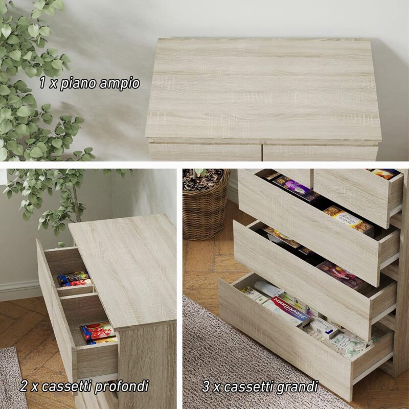 COSTWAY Mobili Cassettiera con 5 Cassetti, Armadietto per Camera da Letto e Bagno, Multifunzione, in Legno (Grigio