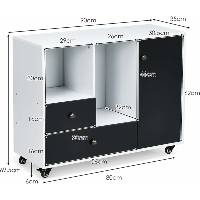 COSTWAY Schedario con 2 Cassetti, Schedario Mobile Laterale con Ruote, 2  Cubi Nascosti, 2 Scompartimenti Aperti, Armadietto per Documenti per Casa e  Ufficio, 90 x 35 x 69,5 cm