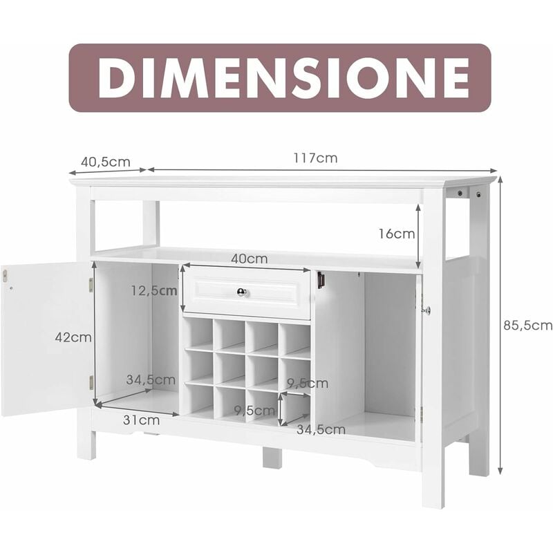 Costway Credenza moderna con 2 cassetti estraibili 3 antes caffale