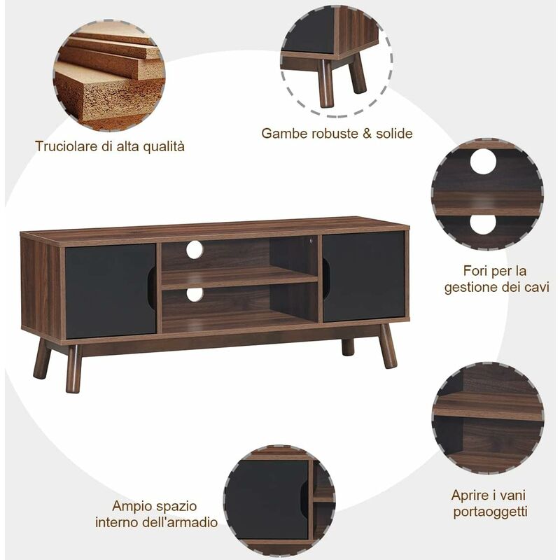 COSTWAY Mobile Porta TV con Ripiani Aperti, per TV Fino a 65 Pollici,  Mobile TV di Legno per Salone, Camera da letto, Corridoio, Facile da  Montare, 134-180 x 30 x 43 cm (Nero)