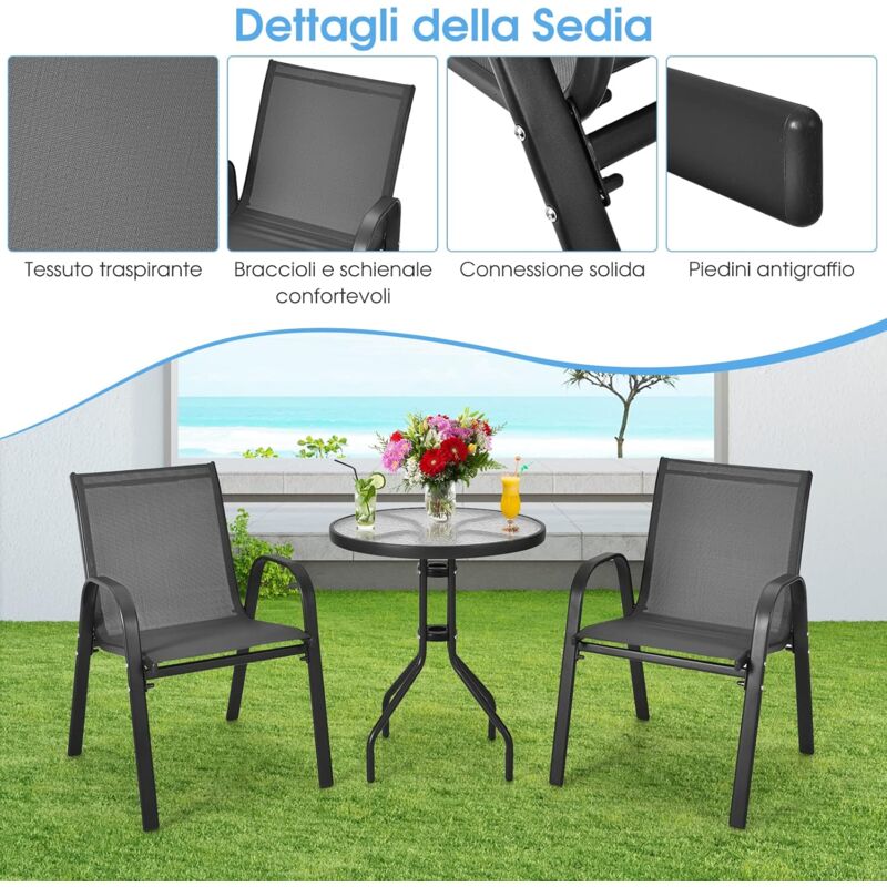 Set Giardino COSTWAY - Tavolo Rotondo E 2 Sedie In Alluminio, Per Esterno, Balcone, Piscina - Foto 10