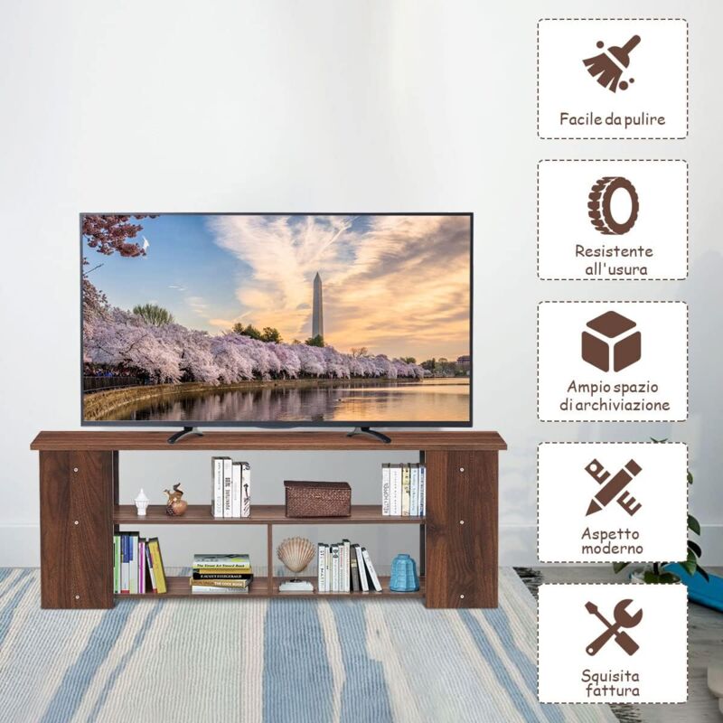 Mobile TV COSTWAY Per Schermi Fino A 55'' - Legno Noce/Bianco, 120x39x47cm, Con Ripiani E Ante - Foto 9