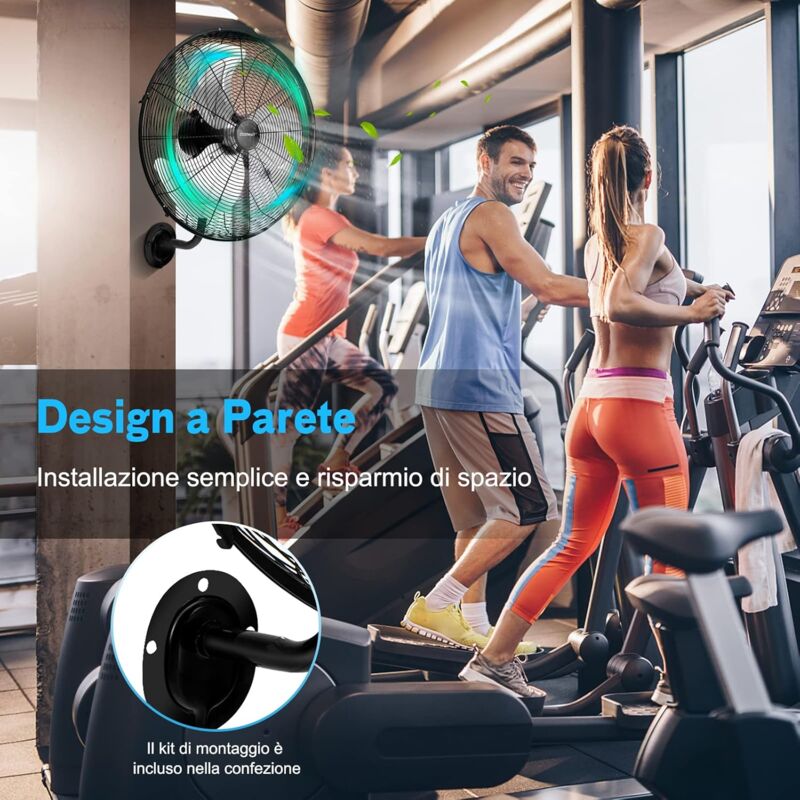 GYMAX Ventilatore Da Parete 56cm - 3 Velocit&agrave;, 3270CFM, Oscillazione 85&deg; - Per Officina, Casa, Palestra