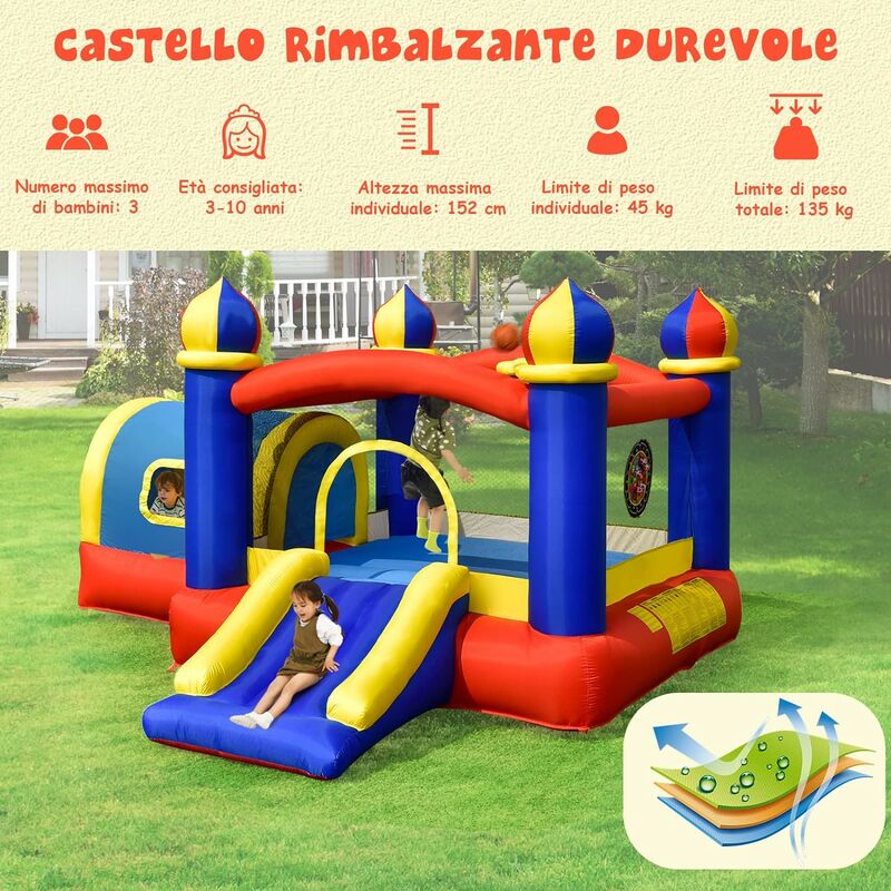 COSTWAY Castello gonfiabile per bambini, con Doppio Scivolo, 3 in