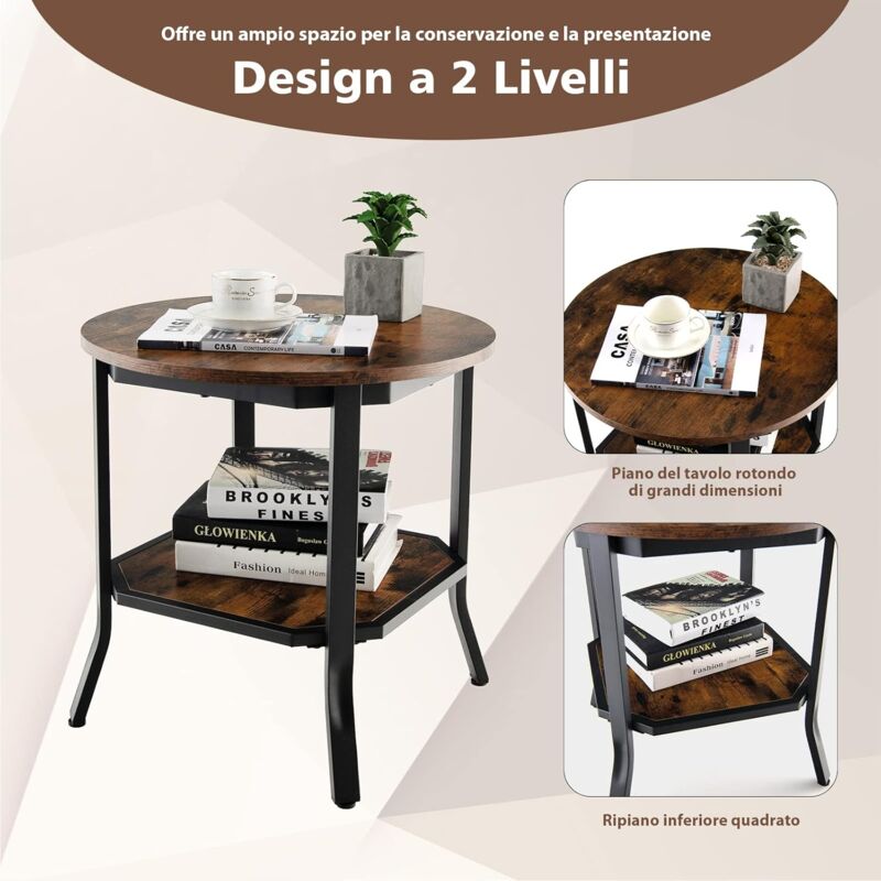 Tavolino Rotondo Homebeez 2 Ripiani, Nero, Pieghevole, Con Vassoio Rimovibile, Per Divano E Piccoli Spazi, 44,5x52,6 Cm