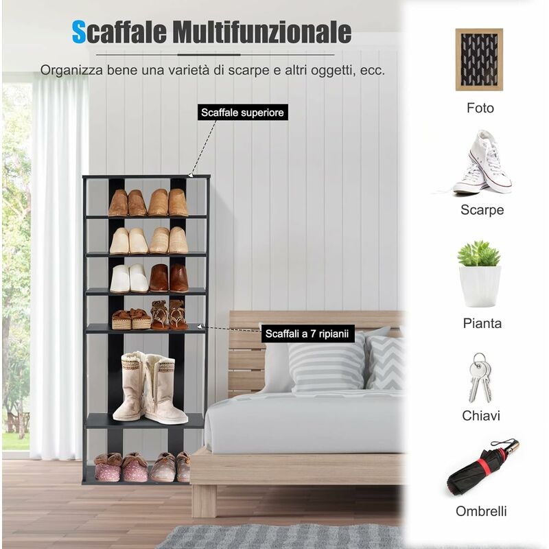 COSTWAY Scarpiera Verticale a 7 Livelli, Organizer per Scarpe in