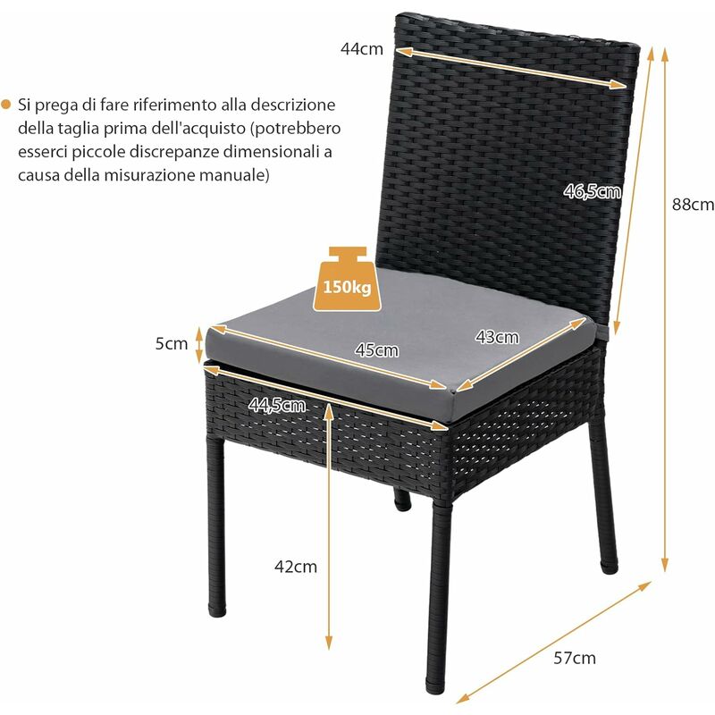 Set 2 sedie da esterno in vimini per prato piscina cortile, Sedie da patio  con cuscini morbidi portata 150kg Grigio - Costway