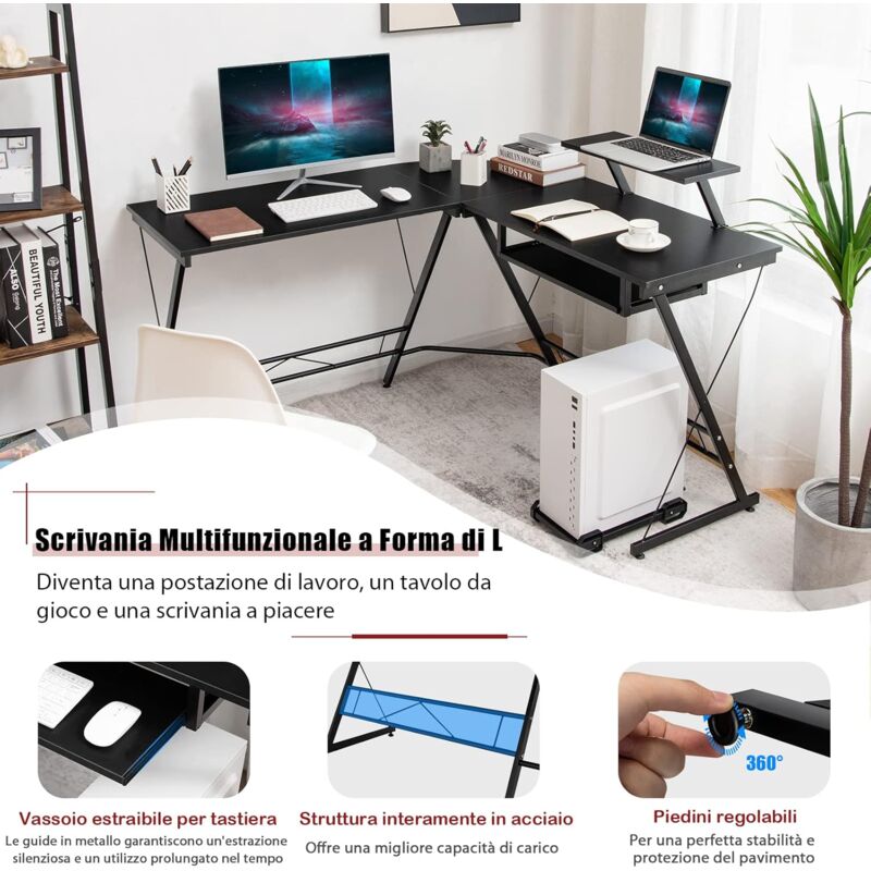 Scrivania Mobile Per Computer Portatile Con Ruote – Regolabile In Altezza Da 69 A 105 Cm – Piano Inclinabile 180° – Carrello Pieghevole Da Casa/Ufficio, Bianco
