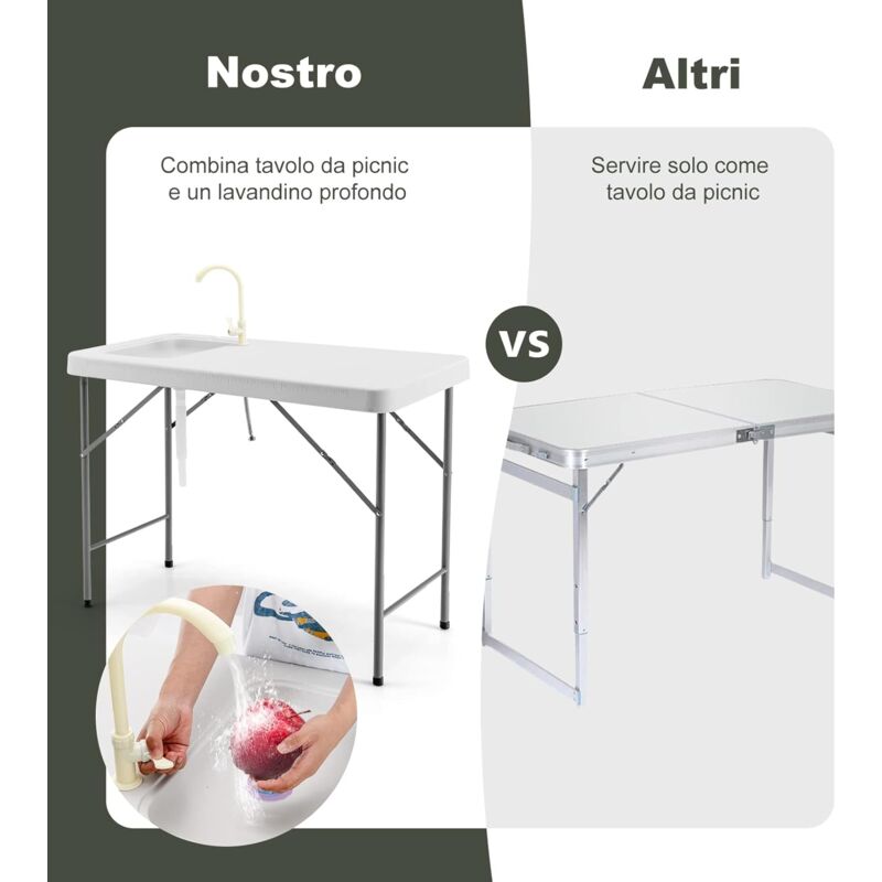 Set Tavolo Da Campeggio COSTWAY Con 2 Sgabelli LED Pieghevoli | Leggero E Portatile | Per Giardino, Picnic, Spiaggia