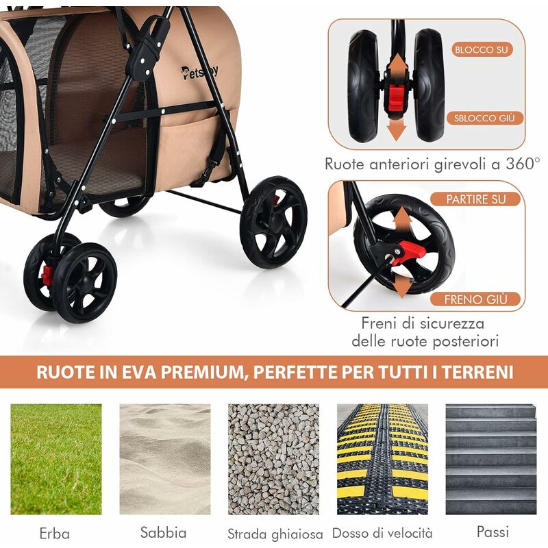 Costway Carrello spesa pieghevole con ruote girevoli a 360