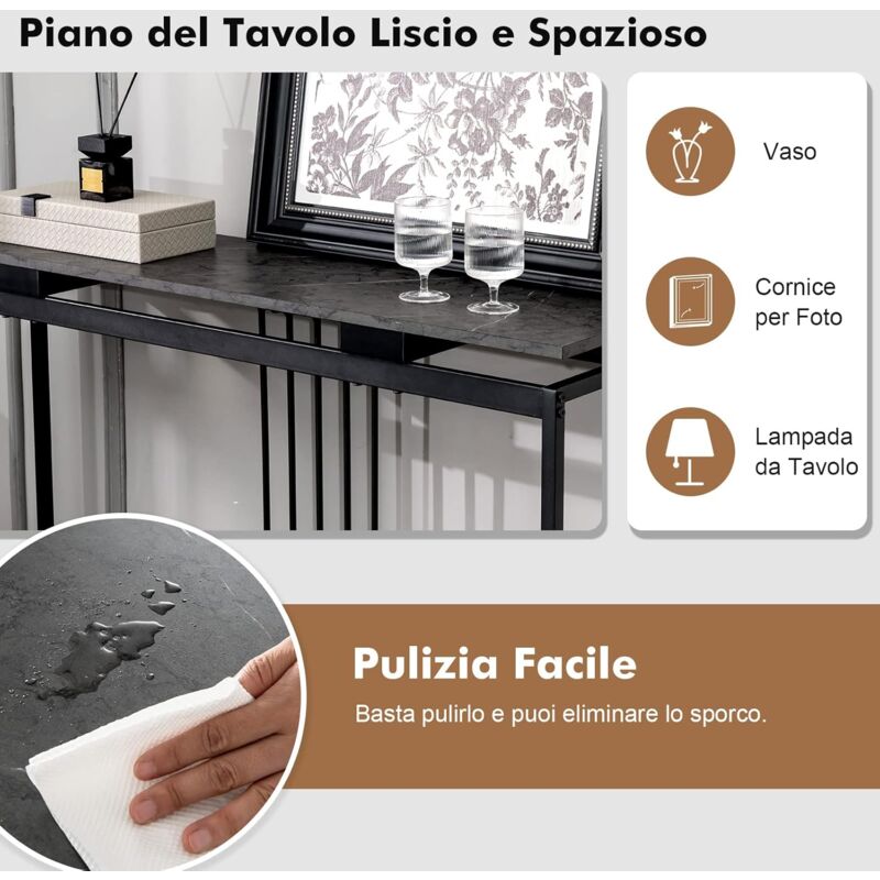 Tavolo Consolle Costway In Finto Marmo: Stretto, Con Struttura Acciaio, Perfetto Per Ingresso O Divano – 120x29.5x92.5 Cm