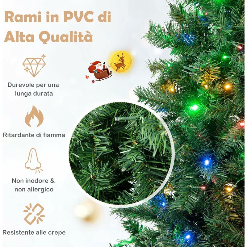 COSTWAY Albero di Natale 150/180/210/240 cm, Albero di Natale Bianco con  350/650/