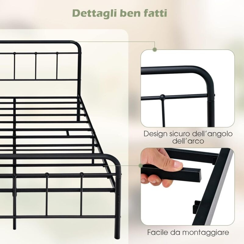 Rete Letto Matrimoniale XL In Acciaio 35,6 Cm - Piattaforma Resistente Con Testiera E Pediera - Senza Rumore, Senza Molle, 800 Libbre