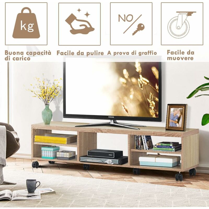 Mobile TV industriale per televisori fino a 46 pollici, Mobile in legno a 3  livelli con telaio in acciaio Marrone - Costway