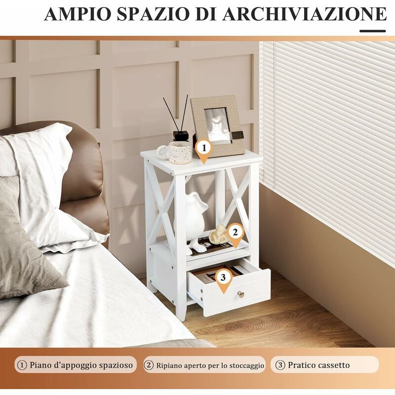 Costway Comodino rotondo con cassetto e ripiano inferiore, Tavolino da  divano per camera da letto salone ingresso Bianco>