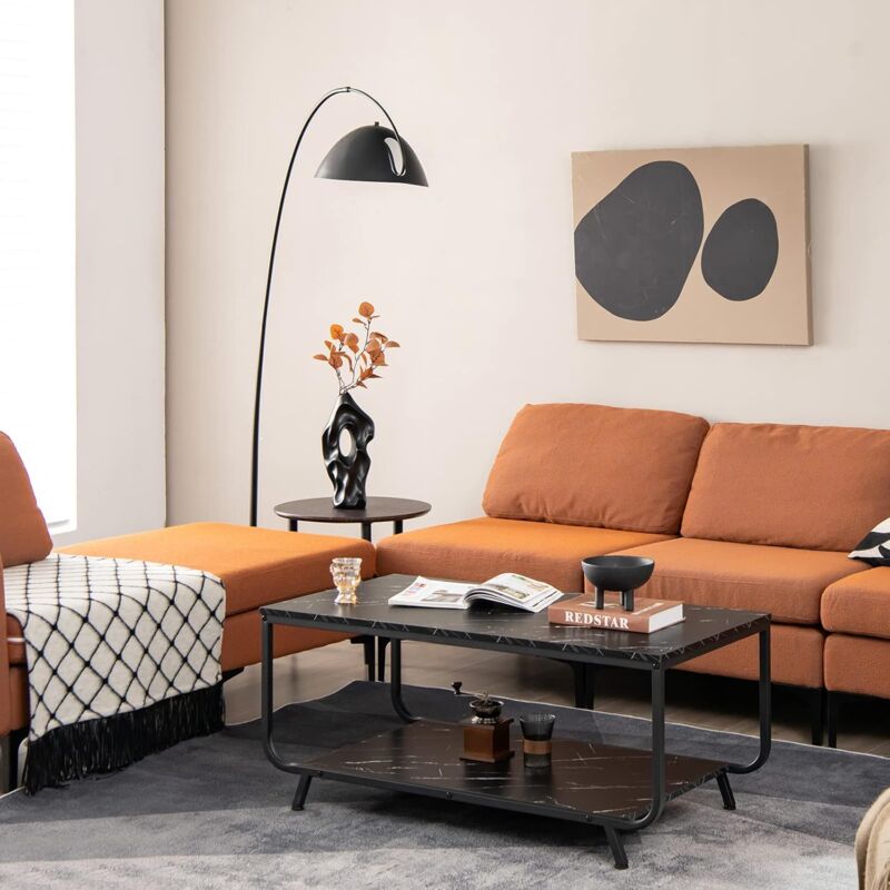 Set 3 Tavolini Da Salotto GIANTEX - 1 Rotondo E 2 Quadrati, Grigio, Piedini Regolabili - Foto 10