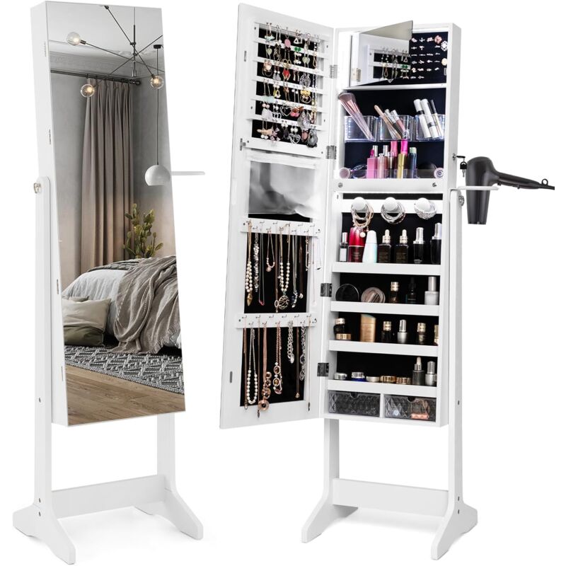 Portagioie Hanway 3 Strati In Legno Bianco – 5 Scomparti + 2 Cassetti Con Specchio E Vassoio