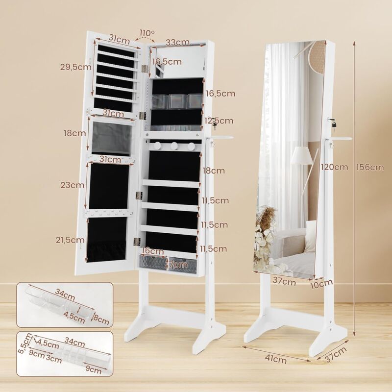 Portagioie Ovale Hanway 3 Strati In Legno Bianco Vintage - Con Specchio E 5 Scomparti - 3