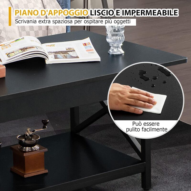 Set Di 2 Tavolini Modulari Industriali In Nero – Design A L Con Due Ripiani, Per Soggiorno, Salotto E Ufficio - 2