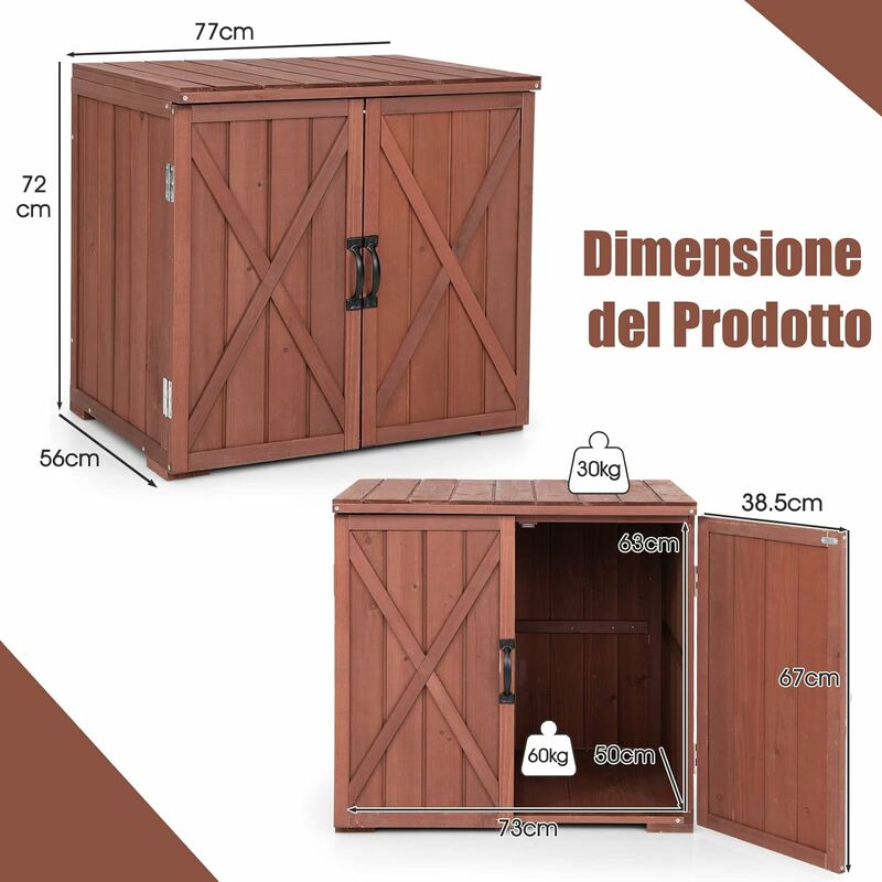 Armadio da giardino in legno, Mimosa Naturale, 77 x 54,5 x 179 cm, casetta da  giardino in legno, armadio mobile portaoggetti