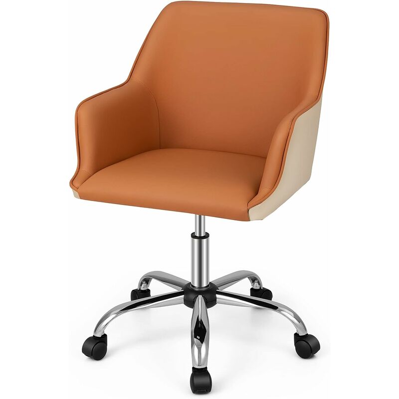Sedia ergonomica da ufficio girevole con schienale, Sedia regolabile in  pelle senza braccioli con ruote Marrone - Costway