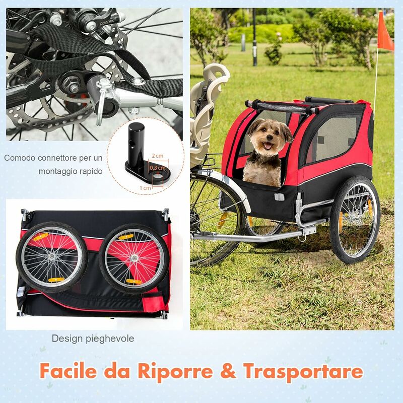 COSTWAY Rimorchio Bici per Animali, Carrello per Bicicletta per