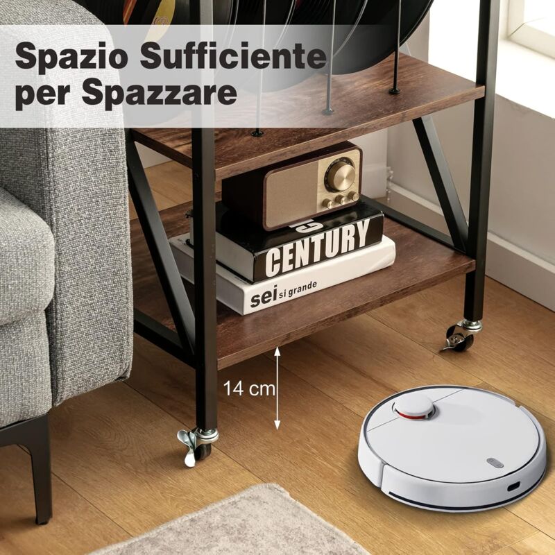 COSTWAY Supporto Per Giradischi, Espositore Per Dischi Con Cassetto Ganci E Ruote Bloccabili Capacita Fino A 180 Album Per Soggiorno E Camera Da Letto 52 X 295 X 73 Cm 84802002