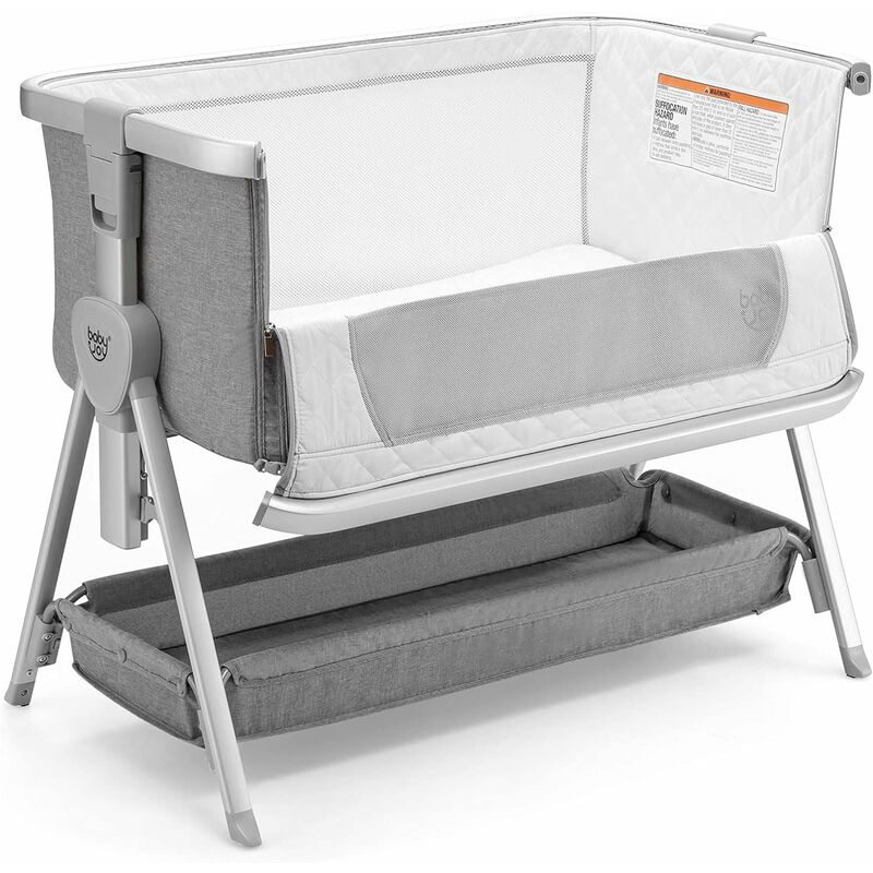 COSTWAY Culla Neonato Pieghevole, 7 Altezze Regolabili, Culla Fianco Letto  Portatile, Funzione Cosleeping e Design Inclinato, con Materasso e Ruote,  per Bambini 0-6 Mesi fino a 9kg (Grigio Chiaro)