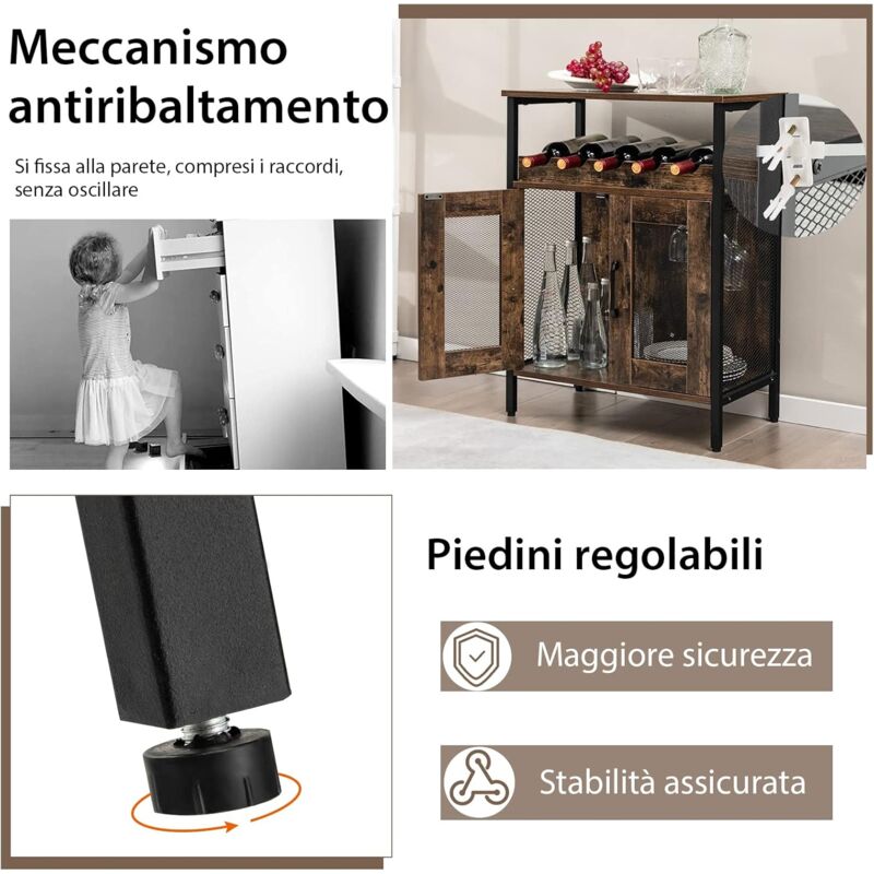 Portabicchieri Da Vino Sottopensile In Metalllo Nero - 3 File Regolabili - Rastrelliera Per Bicchieri A Sospensione Con Viti Incluse - 4