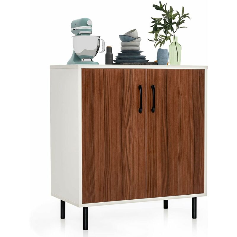 Credenza cucina in legno con 2 ante ripiano regolabile a 5 posizioni,  Mobile buffet portaoggetti Noce - Costway