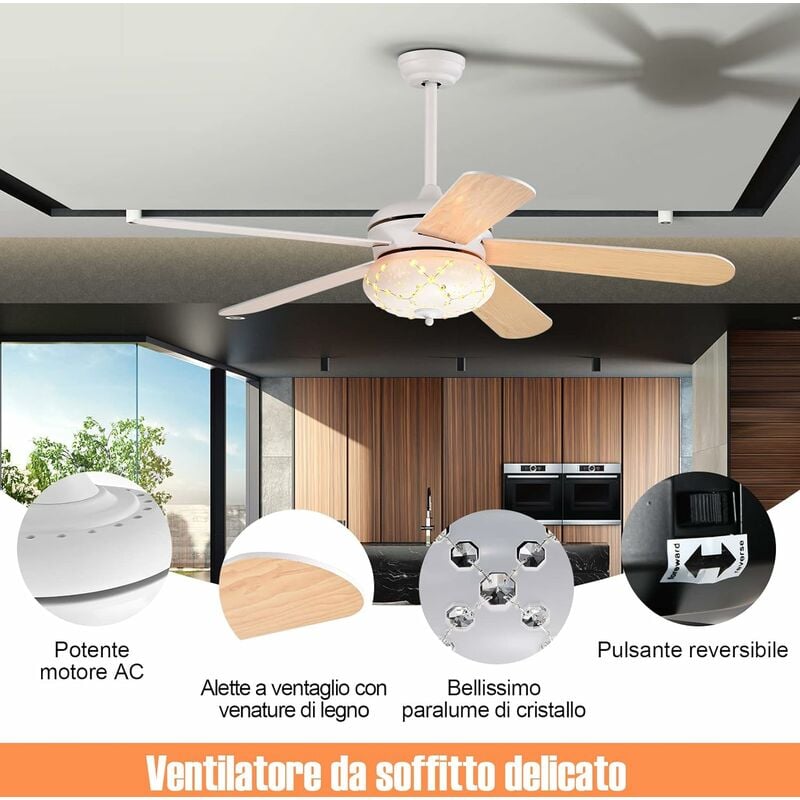 Ventilatore da soffitto retrò di grandi dimensioni con luce e