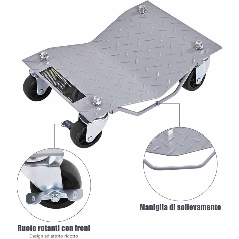 COSTWAY Set di 4 Ruote per Pneumatici, Capacità 2720 kg Totale, Pattini per  Pneumatici con Freno, 40,5 x 30 cm Car Dolly, Cuscinetti a Sfera, per Auto,  Camion, Trattori, Motocicli Riparazione Spostare