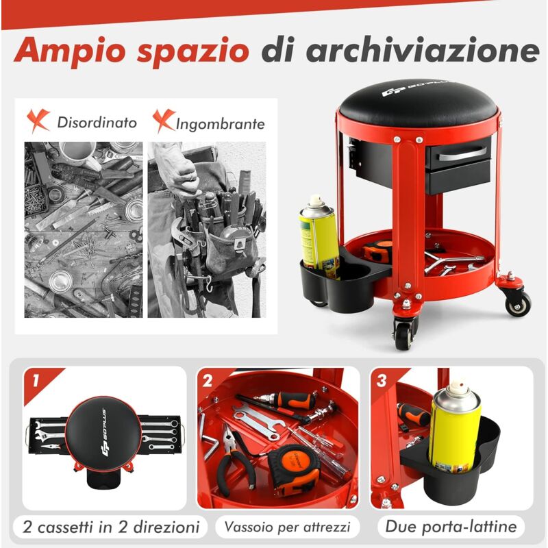 Sgabello Da Officina Torin TR6300 - Con Ruote E Ripiano Attrezzi, Portata 113kg