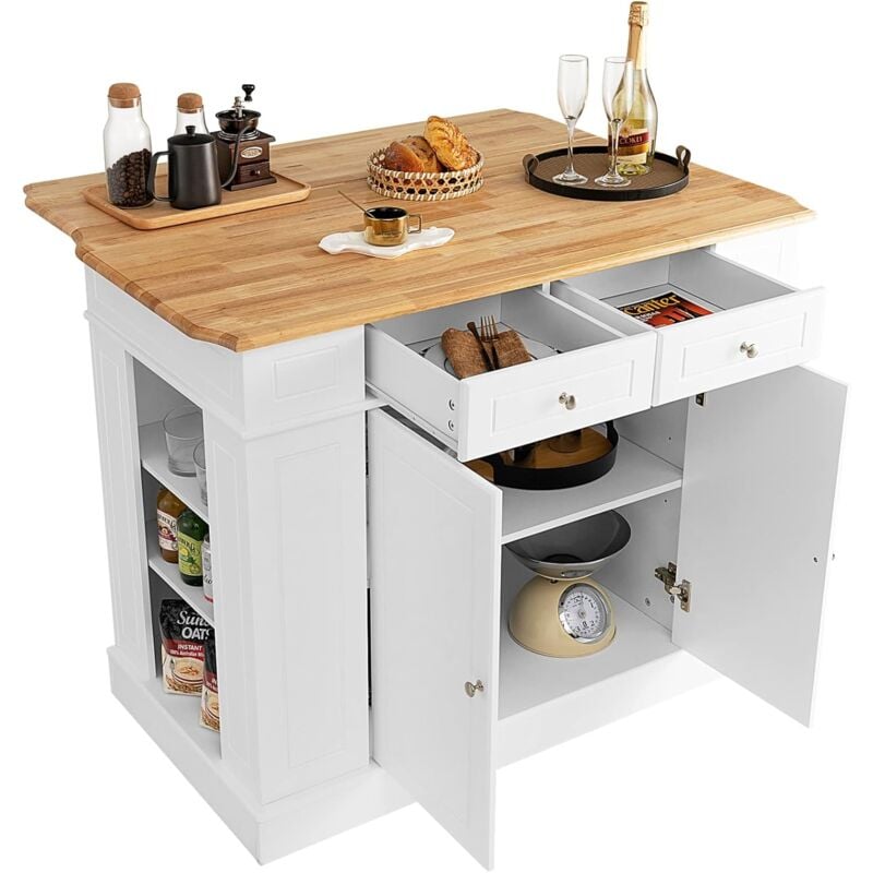 COSTWAY Credenza da Cucina in Legno, Isola da Cucina con Contenitore, con Ripiani Regolabili a 3 Livelli, 120 x 61 x 92 cm, Capacità di Carico 200 kg