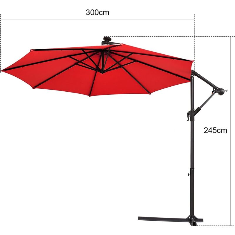 KOMFOTTEU Ombrellone da 300 cm con Illuminazione a LED, Ombrellone con Sistema a Manovella, Ombrellone da Giardino Inclinabile con Supporto in Ferro, Ombrellone per Giardino, Piscina (Blu