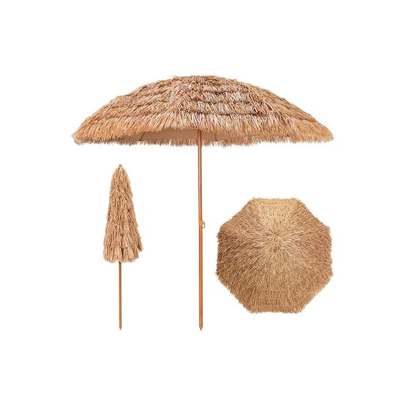 Ombrellone da Spiaggia da 300 cm, Ombrellone Hawaiano con 32 Luci LED, Ombrello da Giardino in Paglia PE, con Manovella e Inclinazione Regolab | Leroy Merlin