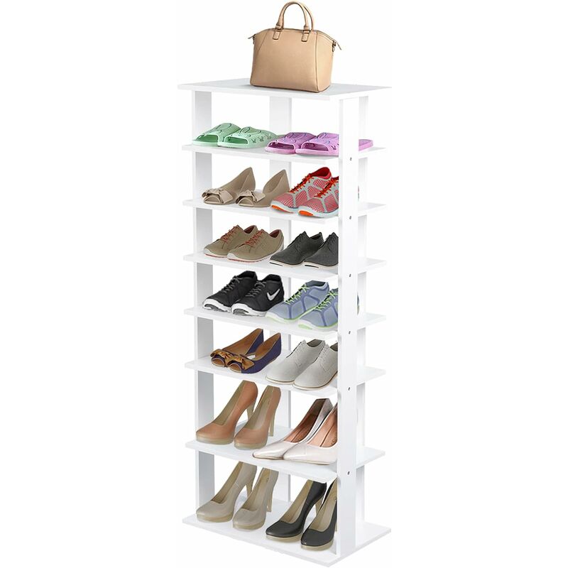 COSTWAY Scarpiera Verticale a 7 Livelli, Organizer per Scarpe in Stile  Retrò, con Pannello Rimovibile, Scaffale per Scarpe per Corridoio Ingresso  Armadio, 45x25x110 cm (Bianco)