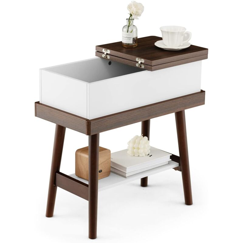 Tavolino Con Ruote 2 Ripiani In Legno MDF, Comodino Stretto Da Divano, Per Soggiorno E Camera Da Letto, 50x30x47 Cm, Bianco