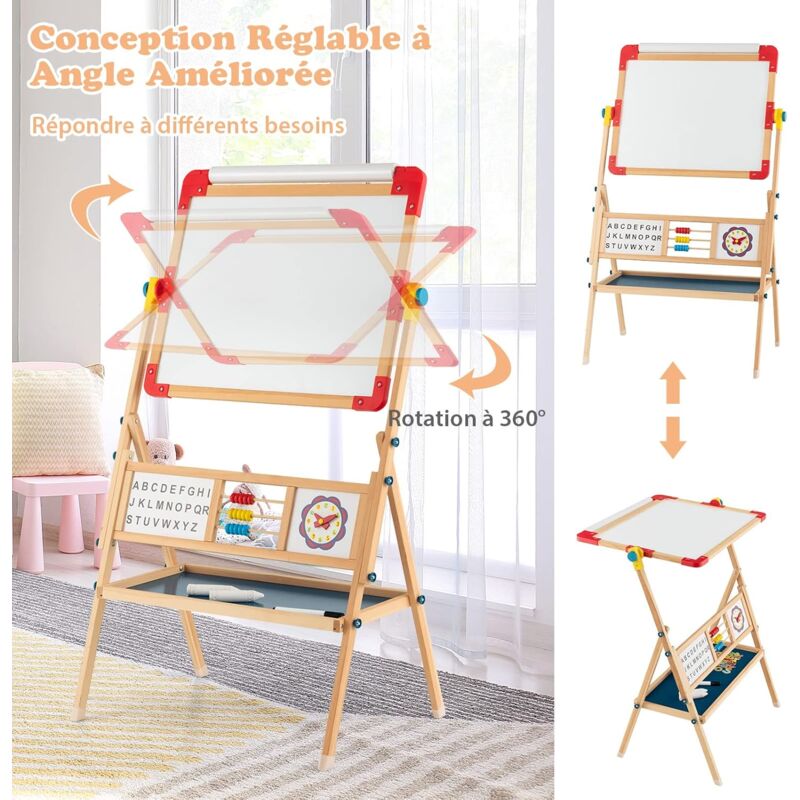 Cavalletto Lavagna 3 In 1 Per Bambini - Regolabile In Altezza, Con Lavagna Bianca/Nera, Rotolo Di Carta, Accessori
