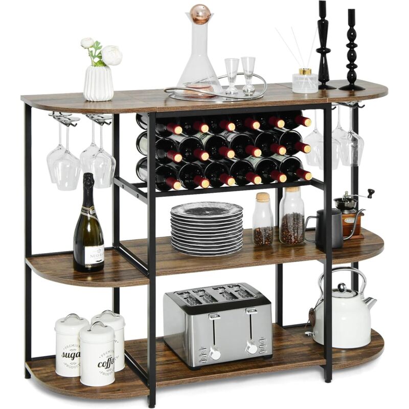 Tavolo Da Bar Industriale 4 Livelli Con Portabottiglie - 120x60x101 Cm, Stile Vintage - Foto 9