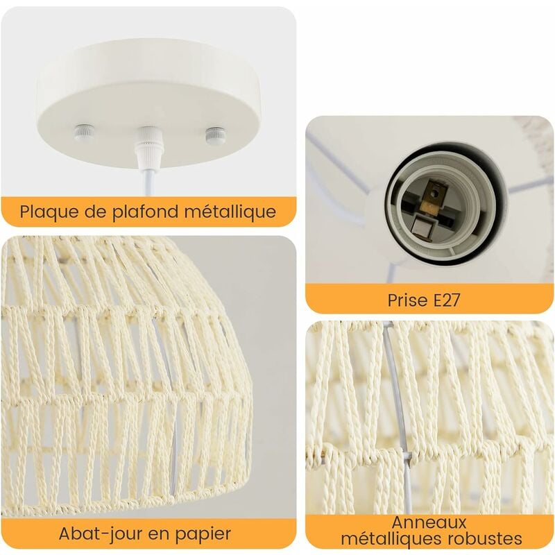 Lampada a sospensione rotonda in carta con corda regolabile, Lampada  sospensione da cucina soggiorno Beige - Costway